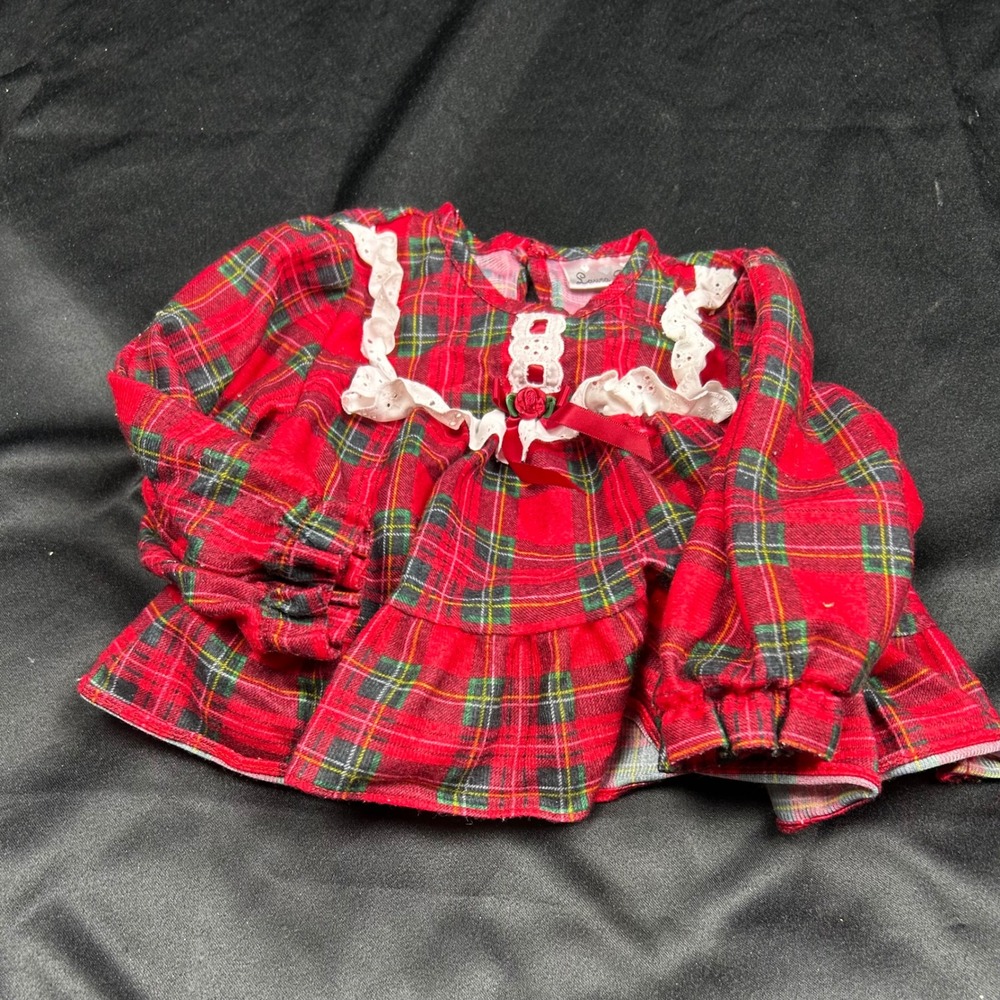 Laura Dare Baby Girls Red Plaid Holiday Peplum Top Lace Trim Rosette 6-12M